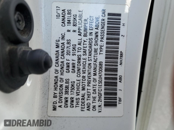 2018 Honda Civic Si with VIN 2HGFC1E50JH700689, listed as a Copart auction lot 50030115 with 127,041 mi miles and Salvage Title. Bid and sale history available at DreamBid. Image 13.