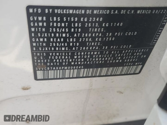 2023 Volkswagen Tiguan SE R-Line Black z VIN 3VVCB7AX0PM006045, wystawiony jako Copart lot #59591775 z przebiegiem 44 155 mil mil oraz Szkoda całkowita • Salvage title. Historia ofert i sprzedaży dostępna na DreamBid. Obrazek 13.