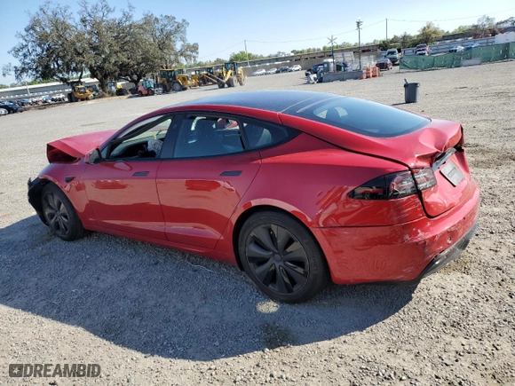 2023 Tesla Model S with VIN 5YJSA1E5XPF499692, listed as a Copart auction lot 48759145 with 0 mi miles and Salvage Title. Bid and sale history available at carsss.com. Image 2.