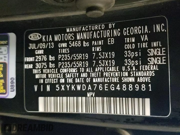 2014 Kia Sorento SX with VIN 5XYKWDA76EG488981, listed as a Copart auction lot 51322915 with 195,509 mi miles and Salvage Title. Bid and sale history available at carsss.com. Image 13.