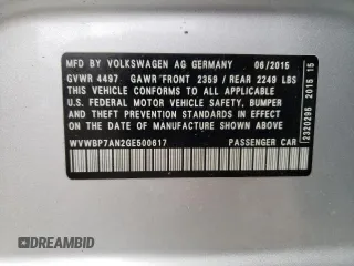 2016 Volkswagen CC Sport with VIN WVWBP7AN2GE500617, listed as a Copart auction lot 62250983 with 73,380 mi miles. Bid and sale history available at carsss.com. Image 12.