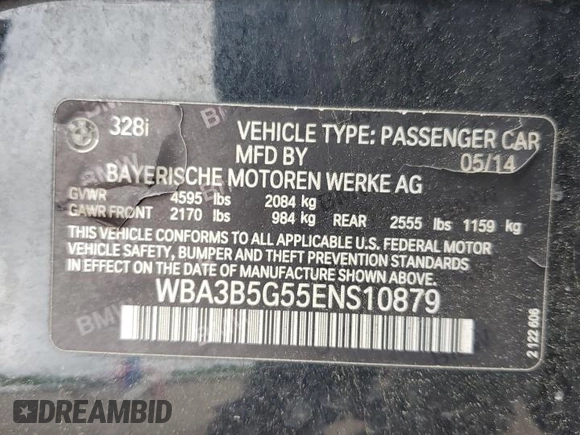 2014 BMW 3 Series 328i xDrive z VIN WBA3B5G55ENS10879, wystawiony jako Copart lot #58829515 z przebiegiem 107 414 mil mil oraz Szkoda całkowita • Salvage title. Historia ofert i sprzedaży dostępna na DreamBid. Obrazek 13.