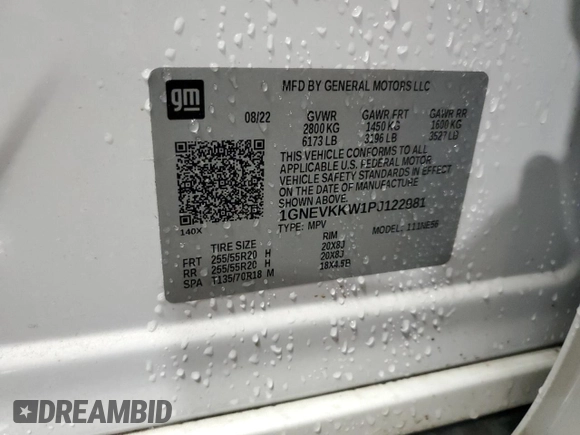 2023 Chevrolet Traverse Premier with VIN 1GNEVKKW1PJ122981, listed as a Copart auction lot 59181705 with 62,464 mi miles and Salvage title. Bid and sale history available at DreamBid. Image 13.