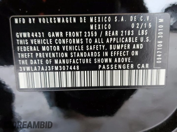 2015 Volkswagen Jetta Sedan 2.0L TDI SEL with VIN 3VWLA7AJ3FM307448, listed as a Copart auction lot 83636714 with 77,407 mi miles and Salvage Title. Bid and sale history available at carsss.com. Image 12.