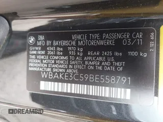 2011 BMW 3 Series 328i z VIN WBAKE3C59BE558791, wystawiony jako IAAI lot #42171294 z przebiegiem 59 256 mil mil oraz . Historia ofert i sprzedaży dostępna na DreamBid. Obrazek 9.