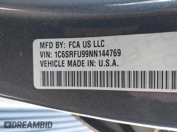2022 Ram 1500 TRX with VIN 1C6SRFU99NN144769, listed as a IAAI auction lot 40937963 with 20,125 mi miles. Bid and sale history available at carsss.com. Image 9.
