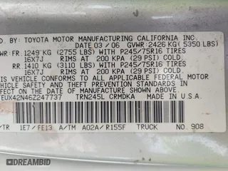 2006 Toyota Tacoma with VIN 5TEUX42N46Z247737, listed as a IAAI auction lot 42104678 with 202,165 mi miles. Bid and sale history available at carsss.com. Image 9.