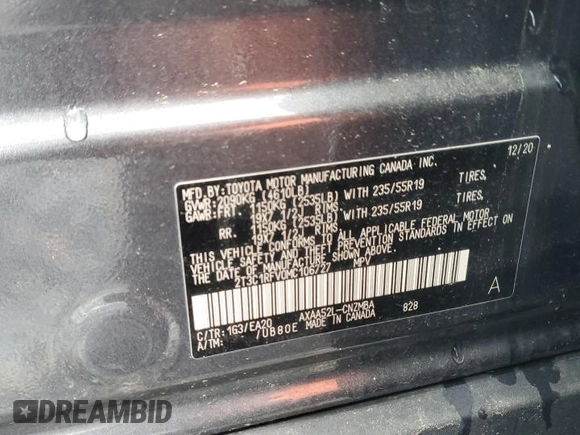 2021 Toyota RAV4 XLE Premium z VIN 2T3C1RFV0MC106727, wystawiony jako Copart lot #59282205 z przebiegiem 48 074 mil mil oraz Szkoda całkowita • Salvage title. Historia ofert i sprzedaży dostępna na DreamBid. Obrazek 13.