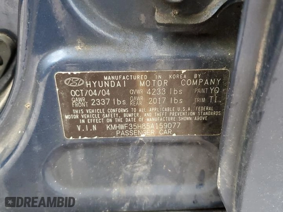 2005 Hyundai Sonata GLS with VIN KMHWF35H85A159077, listed as a Copart auction lot 51753525 with 113,192 mi miles and Salvage Title. Bid and sale history available at carsss.com. Image 14.