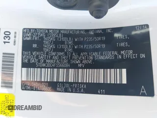 2015 Toyota Sienna SE with VIN 5TDXK3DC4FS566084, listed as a IAAI auction lot 41777561 with 153,002 mi miles and . Bid and sale history available at carsss.com. Image 9.