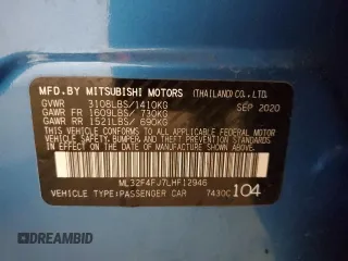 2020 Mitsubishi Mirage G4 SE with VIN ML32F4FJ7LHF12946, listed as a Copart auction lot 69583392 with 29,357 mi miles. Bid and sale history available at carsss.com. Image 14.