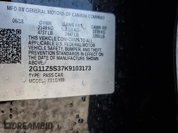 2019 Chevrolet Impala LT with VIN 2G11Z5S37K9103173, listed as a Copart auction lot 52405575 with Not Provided miles and Non Repairable. Bid and sale history available at DreamBid. Image 13.