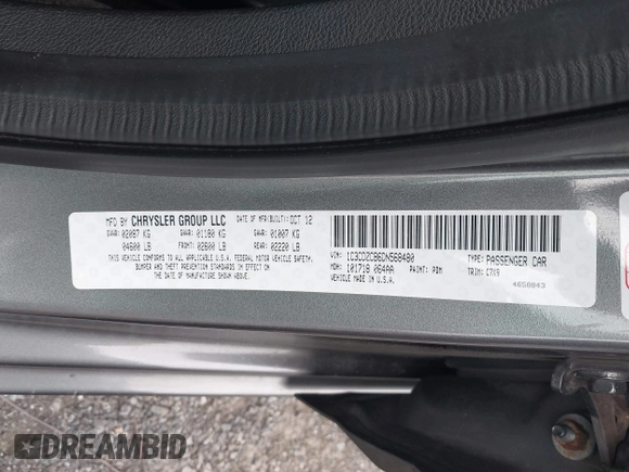 2013 Dodge Avenger SXT with VIN 1C3CDZCB6DN568480, listed as a IAAI auction lot 38104186 with 129,203 mi miles and . Bid and sale history available at DreamBid. Image 9.