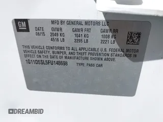2015 Chevrolet Malibu LT with VIN 1G11D5SL5FU148698, listed as a IAAI auction lot 42141915 with 121,243 mi miles and . Bid and sale history available at DreamBid. Image 9.