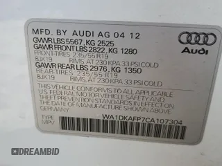 2012 Audi Q5 3.2L Premium Plus with VIN WA1DKAFP7CA107304, listed as a Copart auction lot 53163575 with 138,315 mi miles and Salvage Title. Bid and sale history available at carsss.com. Image 13.