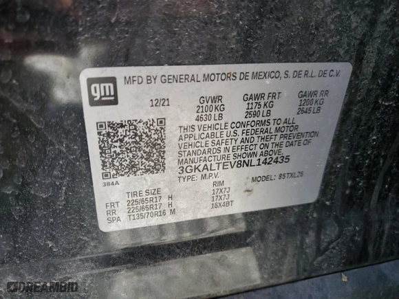 2022 GMC Terrain SLE with VIN 3GKALTEV8NL142435, listed as a Copart auction lot 49097795 with 149,417 mi miles and Clean Title. Bid and sale history available at carsss.com. Image 13.