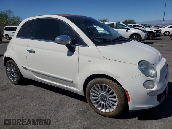 2012 FIAT 500 Lounge with VIN 3C3CFFERXCT370485, listed as a Copart auction lot 57119785 with 108,721 mi miles and Salvage title. Bid and sale history available at DreamBid. Image 4.
