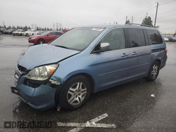 2005 Honda Odyssey EX with VIN 5FNRL384X5B047682, listed as a Copart auction lot 47988485 with 201,593 mi miles and Salvage Title. Bid and sale history available at carsss.com. Image 1.