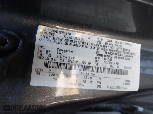 2018 Ford Focus SE with VIN 1FADP3F23JL268442, listed as a IAAI auction lot 41662347 with 66,653 mi miles and . Bid and sale history available at carsss.com. Image 9.