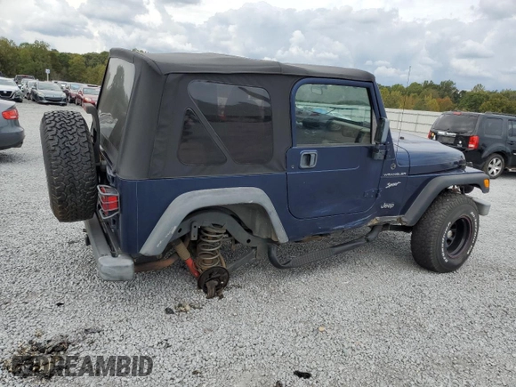 2002 Jeep Wrangler Sport with VIN 1J4FA49S62P704405, listed as a Copart auction lot 74531924 with 0 mi miles and Salvage Title. Bid and sale history available at carsss.com. Image 3.