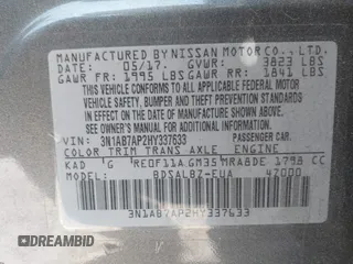 2017 Nissan Sentra S with VIN 3N1AB7AP2HY337633, listed as a IAAI auction lot 42806631 with 124,251 mi miles and . Bid and sale history available at DreamBid. Image 9.