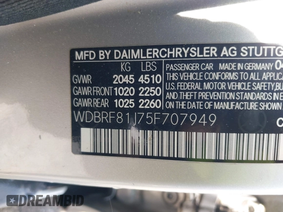 2005 Mercedes-Benz C 240 with VIN WDBRF81J75F707949, listed as a IAAI auction lot 42083094 with 108,730 mi miles and . Bid and sale history available at DreamBid. Image 9.