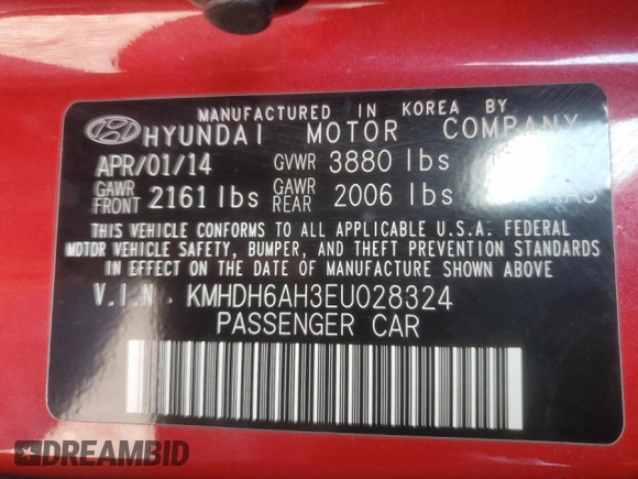 2014 Hyundai Elantra z VIN KMHDH6AH3EU028324, wystawiony jako Copart lot #71984904 z przebiegiem 153 546 mil mil oraz Szkody całkowita. Historia ofert i sprzedaży dostępna na DreamBid. Obrazek 12.
