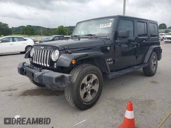 2017 Jeep Wrangler Unlimited Sahara with VIN 1C4BJWEG9HL633296, listed as a Copart auction lot 61387685 with 74,035 mi miles and Salvage title. Bid and sale history available at DreamBid. Image 1.