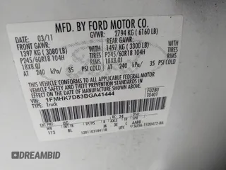2011 Ford Explorer XLT with VIN 1FMHK7D83BGA41444, listed as a IAAI auction lot 41965742 with 101,633 mi miles and . Bid and sale history available at DreamBid. Image 9.