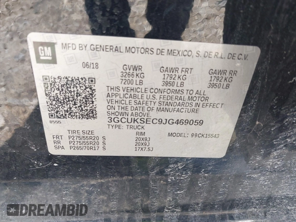 2018 Chevrolet Silverado 1500 LTZ with VIN 3GCUKSEC9JG469059, listed as a IAAI auction lot 41903377 with 140,245 mi miles. Bid and sale history available at carsss.com. Image 9.