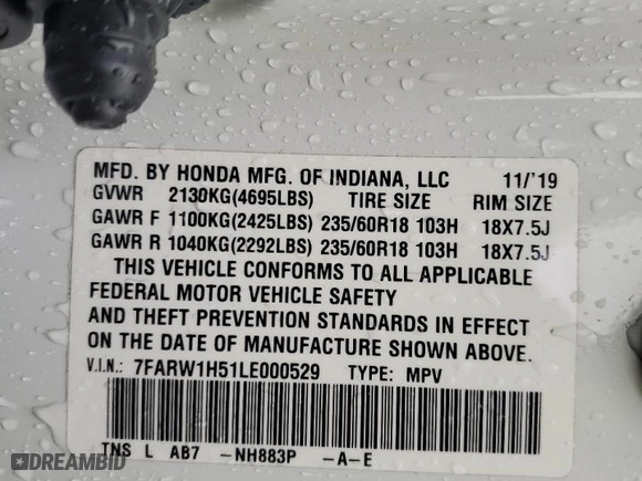 2020 Honda CR-V EX with VIN 7FARW1H51LE000529, listed as a Copart auction lot 47983735 with 71,507 mi miles and Salvage Title. Bid and sale history available at carsss.com. Image 16.