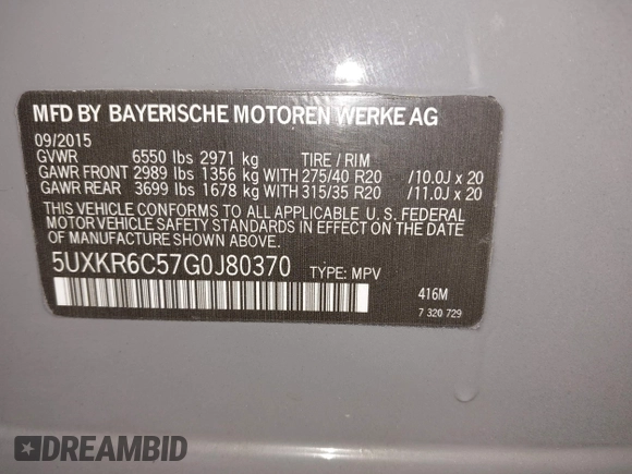 2016 BMW X5 xDrive50i with VIN 5UXKR6C57G0J80370, listed as a IAAI auction lot 42040278 with 99,071 mi miles. Bid and sale history available at carsss.com. Image 9.