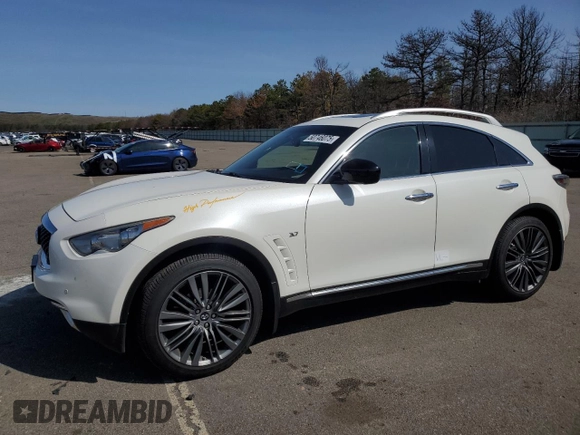 2017 Infiniti QX70 with VIN JN8CS1MW3HM411378, listed as a Copart auction lot 50746075 with 36,738 mi miles and Salvage title. Bid and sale history available at DreamBid. Image 1.