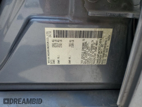 2010 Nissan Altima 2.5 SL with VIN 1N4AL2AP5AN501589, listed as a Copart auction lot 52536135 with 177,611 mi miles and Salvage Title. Bid and sale history available at carsss.com. Image 12.