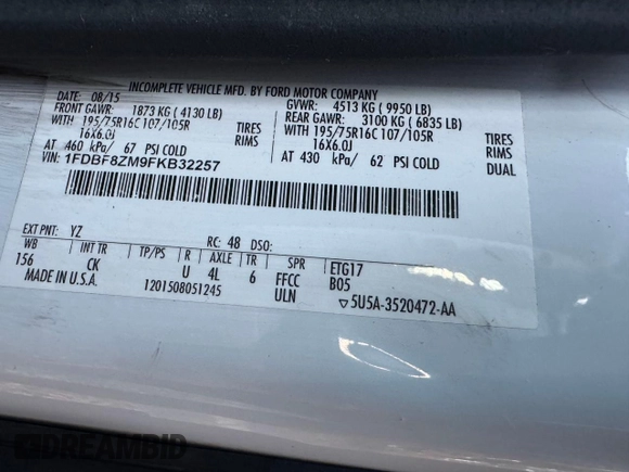 2015 Ford Transit with VIN 1FDBF8ZM9FKB32257, listed as a Copart auction lot 80655114 with 174,627 mi miles and Clean Title. Bid and sale history available at DreamBid. Image 10.