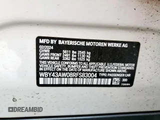 2024 BMW i4 eDrive35 with VIN WBY43AW08RFS83004, listed as a Copart auction lot 50818335 with 12,000 mi miles and Salvage Title. Bid and sale history available at carsss.com. Image 12.