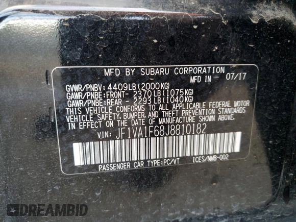 2018 Subaru WRX Limited with VIN JF1VA1F68J8810182, listed as a Copart auction lot 78890134 with 0 mi miles and Salvage Title. Bid and sale history available at carsss.com. Image 12.