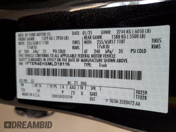 2021 Ford Ranger XL с VIN 1FTER4EHXMLD18116, выставлен на аукционе Copart как лот 57979215 с пробегом 83 220 миль миль и Списание • Salvage title. История ставок и продаж доступна на DreamBid. Изображение 13.
