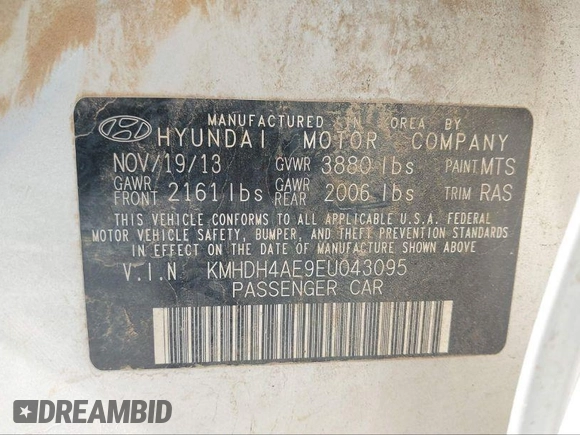 2014 Hyundai Elantra SE z VIN KMHDH4AE9EU043095, wystawiony jako IAAI lot #40867123 z przebiegiem 195 693 mil mil oraz . Historia ofert i sprzedaży dostępna na DreamBid. Obrazek 9.