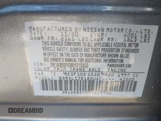 2021 Nissan Sentra SR with VIN 3N1AB8DV0MY219932, listed as a IAAI auction lot 41720651 with 39,201 mi miles. Bid and sale history available at carsss.com. Image 9.