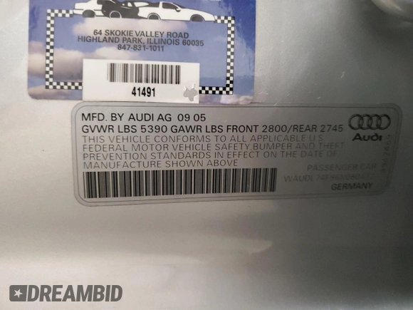 2006 Audi A6 z VIN WAUDL74F96N080472, wystawiony jako Copart lot #84724224 z przebiegiem 64 029 mil mil oraz Czysty tytuł • Clean title. Historia ofert i sprzedaży dostępna na DreamBid. Obrazek 12.