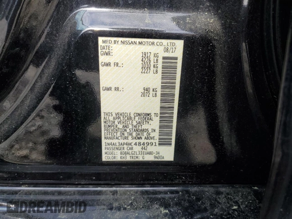 2017 Nissan Altima 2.5 SV with VIN 1N4AL3AP4HC484991, listed as a Copart auction lot 51986975 with 164,533 mi miles and Salvage Title. Bid and sale history available at carsss.com. Image 12.