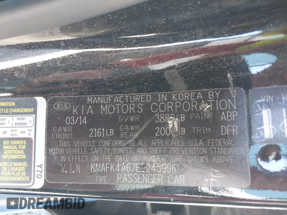2014 Kia Forte LX with VIN KNAFK4A67E5245996, listed as a IAAI auction lot 41817051 with 133,377 mi miles. Bid and sale history available at carsss.com. Image 9.