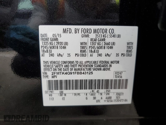 2015 Ford Edge SE with VIN 2FMTK4G91FBB43125, listed as a Copart auction lot 49981935 with 148,678 mi miles and Salvage title. Bid and sale history available at DreamBid. Image 13.