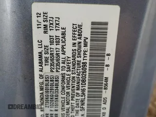 2013 Honda Odyssey EX-L with VIN 5FNRL5H61DB026098, listed as a Copart auction lot 51794625 with 124,471 mi miles and Salvage Title. Bid and sale history available at carsss.com. Image 16.
