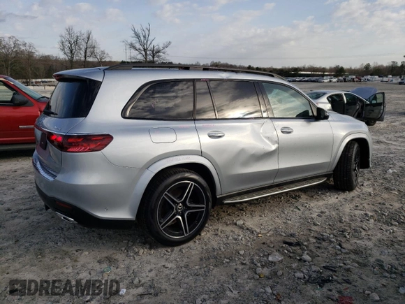 2025 Mercedes-Benz GLS with VIN 4JGFF5KE6SB332302, listed as a Copart auction lot 48842905 with 26 mi miles and Salvage Title. Bid and sale history available at carsss.com. Image 3.