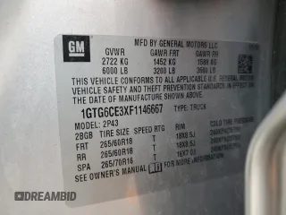 2015 GMC Canyon 4WD SLT with VIN 1GTG6CE3XF1146667, listed as a Copart auction lot 51581855 with 89,924 mi miles and Salvage Title. Bid and sale history available at carsss.com. Image 12.