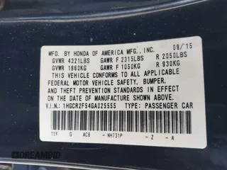2016 Honda Accord Sport with VIN 1HGCR2F54GA025555, listed as a IAAI auction lot 41578350 with 100,440 mi miles and . Bid and sale history available at DreamBid. Image 9.