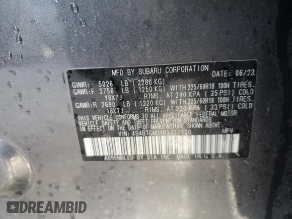 2024 Subaru Outback Limited XT z VIN 4S4BTGND1R3117100, wystawiony jako Copart lot #48339565 z przebiegiem 16 528 mil mil oraz Szkoda całkowita • Salvage title. Historia ofert i sprzedaży dostępna na DreamBid. Obrazek 13.