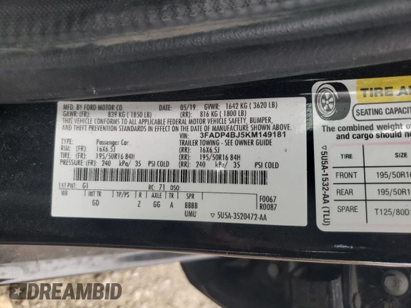 2019 Ford Fiesta SE with VIN 3FADP4BJ5KM149181, listed as a Copart auction lot 45715965 with 0 mi miles and Salvage Title. Bid and sale history available at carsss.com. Image 13.